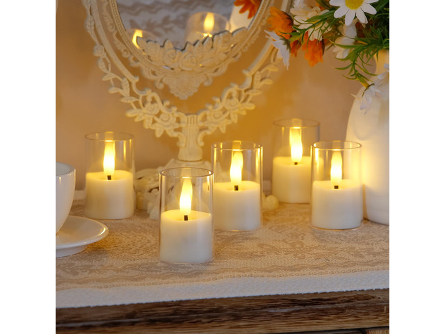 Flameless D: 1.7' H: 2.5' Small Tea Light LED Candles, Acrylic Battery Operated Votive with Remote Control and Timer, Tealight White Flickering...