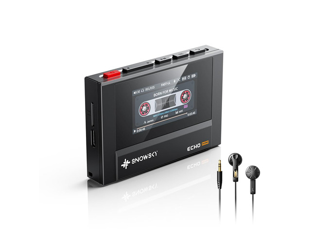 SnowSky/ Echo MINI HiFi Bluetooth MP3 Player, 15Hours Playback, Independent Volume Control with 3.5mm/4.4mm Headphones Outputs (Black with Earphone)