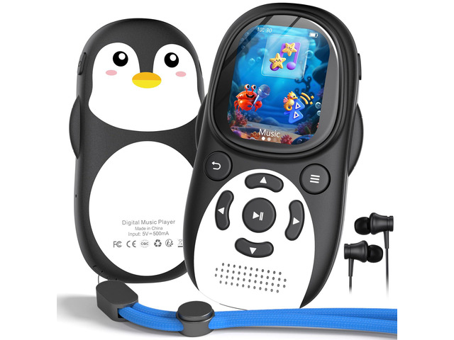 64GB Cute Penguin MP3 Player for Kids with Bluetooth 5.3 & Speaker Volume Limit, 2' Screen, 65H Battery Life, FM Radio, Voice Recorder,...