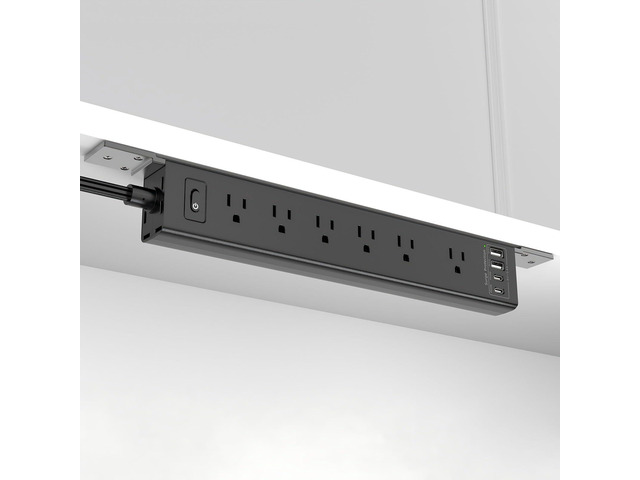 Mountable Power Strip, Wall Mount Surge Protector Power Strip with USB Ports, 6ft Flat Plug Extension Cord with Multiple Outlets for Under Desk/TV...