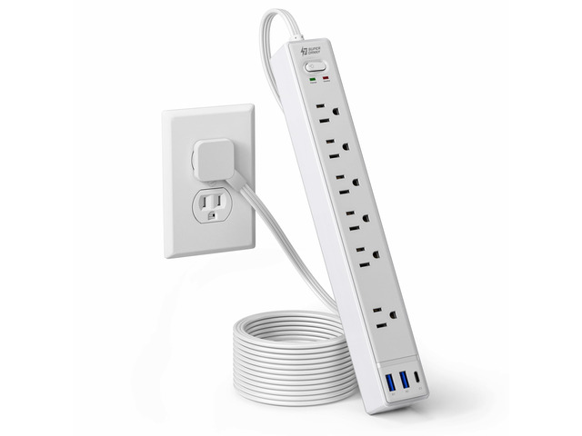 6Ft Thin Extension Cord, Flat Plug Surge Protector Power Strip Charging Station with 6 Outlets & 3 USB Ports, Wall Mountable Outlet Extender for...