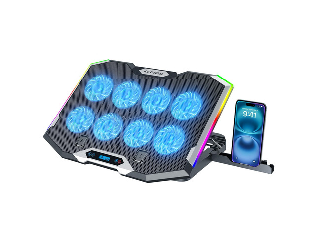 Gaming Laptop Cooling Pad with 8 Cooling Fans, Laptop Fan Cooler Pad for 15-17.3 Inch, Notebook Cooler Stand with 6 Height Adjustable, RGB Cooling...