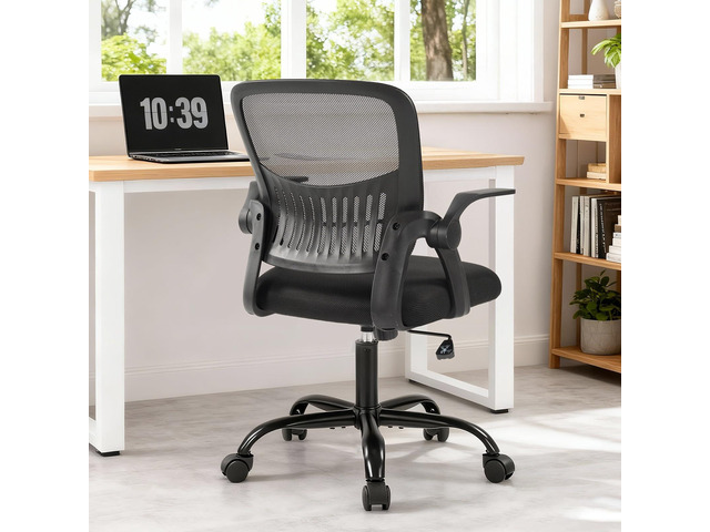 Computer Desk Chair, Home Office Chair, Lumbar Support, Black Flip Up Armrest, Adjustable Height, 360° Swivel Wheels, Ergonomic Mesh Mid-Back,...