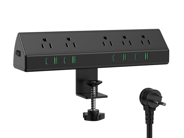 45W Fast Charging Station,Desk Clamp Power Strip,4 PD USB-C Ports,5 AC Outlets,Surge Protector Power Strip, 14AWG Heavy Duty Cord, Fits 1.9'...