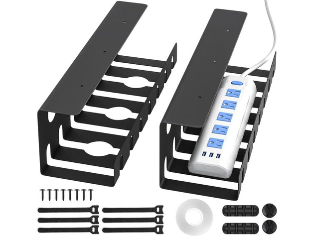 2 Pack Metal Under Desk Cable Management Tray, U Channel Cord Organizer Box, Office Under Desk Cord Organizers, Cable Management with Various...