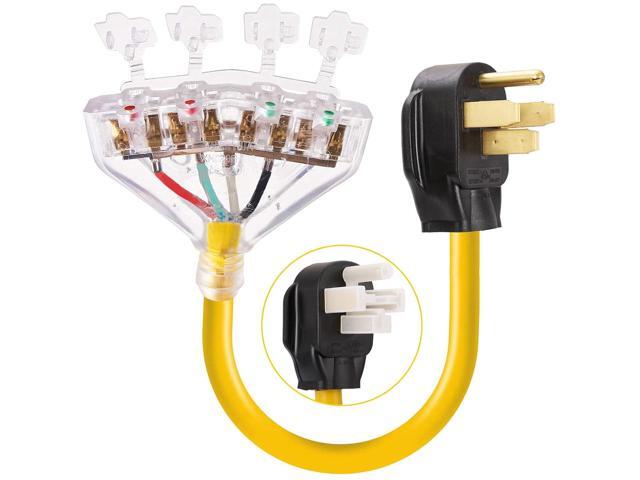 50 Amp to 110V 20 Amp RV Adapter Cord, 4 Prong NEMA 14-50P Male Plug to 4X 5-20R Household Outlet Female Connectors Adapter Cord with Dust...