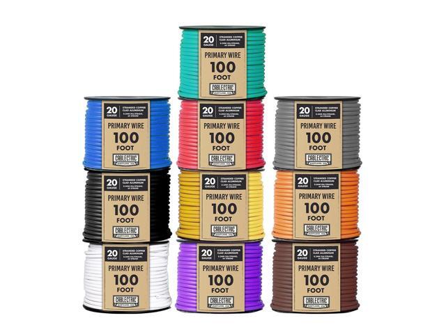20 Gauge Primary Wire, 10 Roll Assortment Pack, Assorted Colors 100 Ft of Wire per Roll, Copper Clad Aluminum Construction, For Automotive & Home...