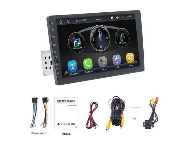 12V Universal Single DIN 9' Touchscreen Car Head Unit Wireless CarPlay Multimedia Player Rear View Camera Kit For Ford For Mustang 1994-2000