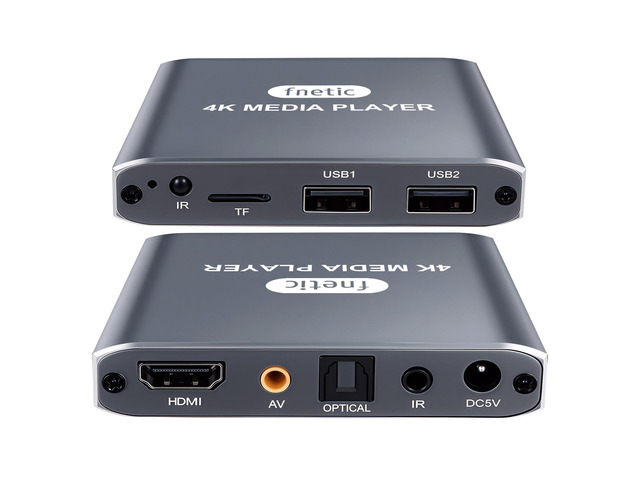 4K@30Hz Full-HD Digital Media Player with USB Drive/Micro SD Card for TV Plug & Play, H.265/HEVC MP4 MKV Photo MP3 PPT, HDMI & Analog AV Optical,...