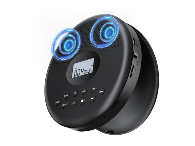 Portable CD Player with Bluetooth, Rechargeable CD Player for Car/Home with Headphones, Anti-Skip, LCD Display, AUX/TF Card Port (Black)