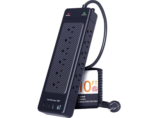 Surge Protector Power Strip 10ft Cord/High Joules Surge Protection (4800J) /Heavy Duty/Multiple outlets/Mountable/ 18AC/15A/USB A+C(PD20W),Flat...