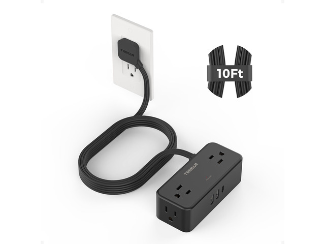 Extension Cord 10 FT, Power Strip with 900J Surge Protection, Black 4 AC Outlets 1 USB C and 2 USB A Ports, Flat Plug, Multiple Wall Outlet...
