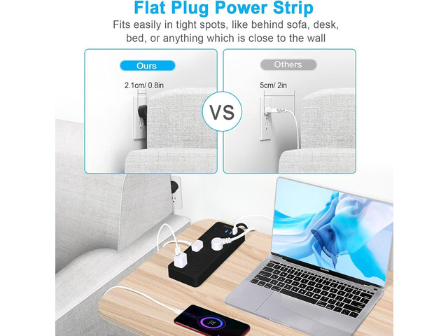 20 FT Power Strips with Surge Protection 1625W/13A, 10 Outlets with 4 USB Ports (1 USB C) Long Extension Cord with Multiple Outlets 14-in-1 1700J...