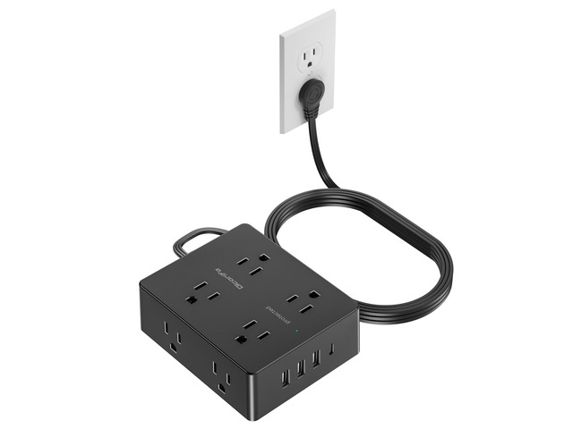 Flat Plug Power Strip with 10 FT Extension Cord, 8 Outlets 4 USB Ports(1 USB C), 3 Sided Outlet Extender for Home Office Travel Dorm Room...