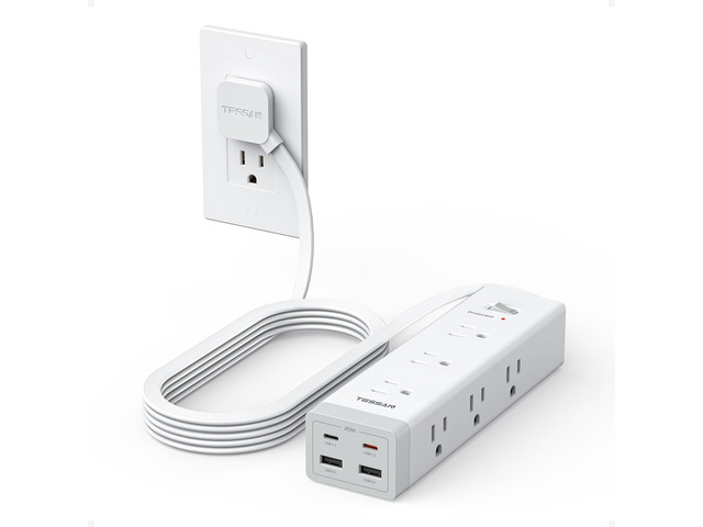 Surge Protector Power Strip with 1050J Protection, 10 Ft, Grey 9 Outlets with 4 USB (2 USB C), Flat Plug Extension Cord, 20W Multiple Charging...