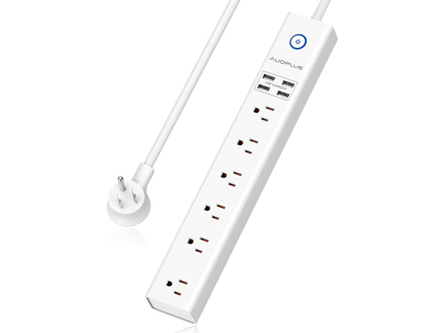 Power Strip 10Ft - Surge Protector with USB, 6 Outlet and 4 USB Charger, 10Ft Long Extension Cord Flat Plug(1250W/10A/2100J), Wall Mountable...