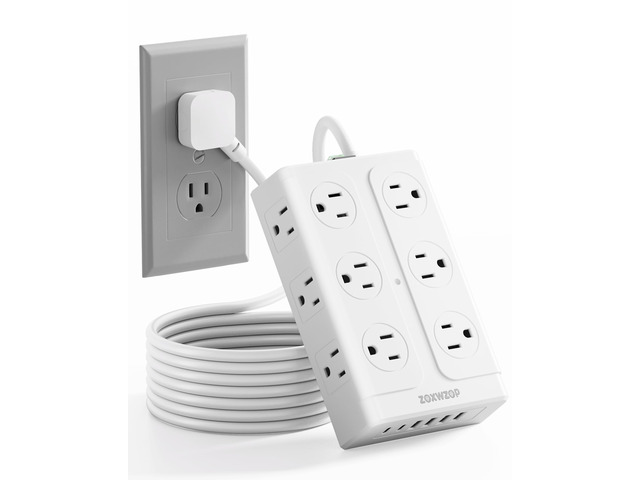 Surge Protector Power Strip 20FT Flat Plug 12 Outlets with 6 USB Ports 20FT Power Strip Flat Plug Extension Cord, 12 Outlets(1850W/15A/14AWG) &6...