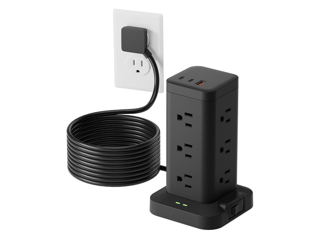 Power Strip Tower with Surge Protector 1800J, Fast Charging Tower PD20W USB-C Ports with 12 AC Outlets, Extension Cord for Home Office Dorm Room,...