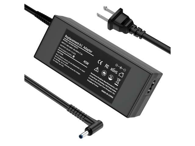Replacement for HP Laptop Computer Charger, 45W Smart Blue Tip AC Adapter for Pavilion Stream, 7.5ft Power Cord (19.5V 2.31A, 4.5mm Connector)