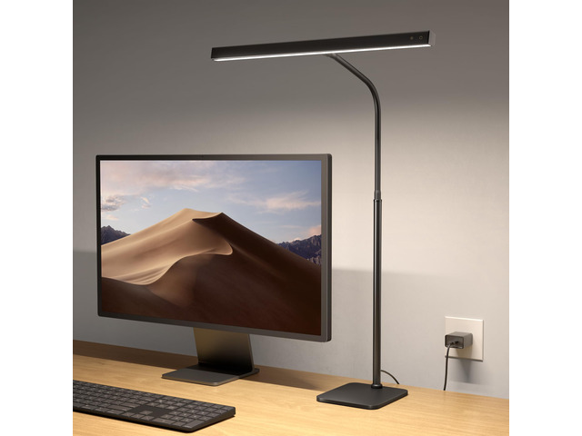 LED Desk Lamp for Home Office, Eye-Caring Desk Light with Base Black, 12W Touch Control 3 Colors Dimmable Brightness, 360° Gooseneck, USB Adapter,...