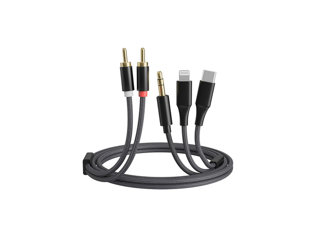 3-in-1 RCA Audio Cable Lightning USB C 3.5mm to 2 RCA Compatible with iPhone Android Home Theater Car Stereo Speaker Amplifier 3.9FT RCA Cable...