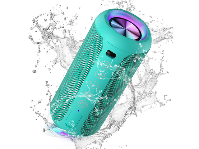 X10 Portable Bluetooth Speaker, IPX7 Waterproof, Wireless, Teal 24W Loud Stereo Sound, Deep Bass, Bluetooth 5.3, RGB Lights, Dual Pairing, 30H...