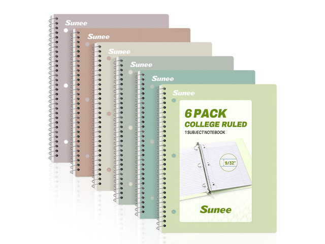 Spiral Notebooks, 6 Pack, 1-Subject, College Ruled Paper, 8' x 10-1/2', 70 Sheets per Notebook, Assorted Aesthetic Colors Spiral Notebooks for School