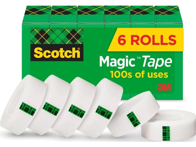 Magic Tape, Invisible, 6 Rolls Home Office Supplies and Back to School Supplies for College and Classrooms