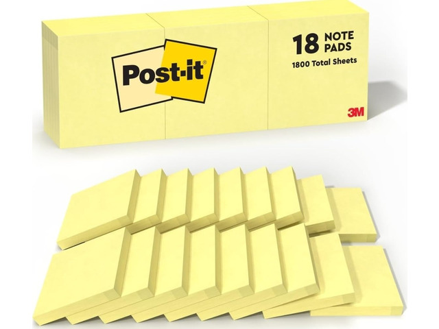 Notes, 3 x 3 in, The Iconic Canary Yellow Note, 18 Pads School Supplies and Office Products