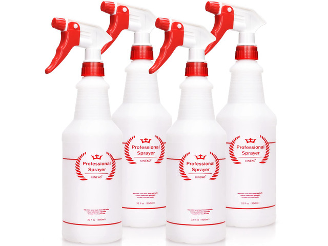 Empty Spray Bottles, Heavy Duty Sprayer, Mist & Stream, 4 Pack 32 Oz Professional Spray Bottle, Leak-Proof, Better Trigger, Measurements,...