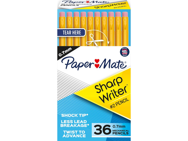 SharpWriter Mechanical Pencils, 0.7 mm #2 Pencil Lead, Yellow, 36 Count - Back to School Supplies