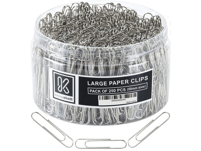 250 Large Paper Clips Smooth, Jumbo Paper Clips for Paperwork Ideal for Home, School and Office Use (Large, Silver)