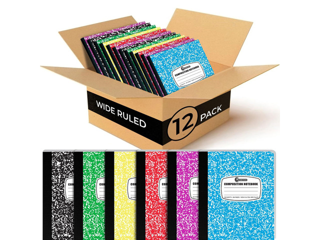 12 Pack Bulk Composition Notebook Wide Ruled, Assorted Colors Hard Cover Wide Ruled Notebook Bulk, 200 Pages (100 Sheets), 9-3/4 x 7-1/2',...