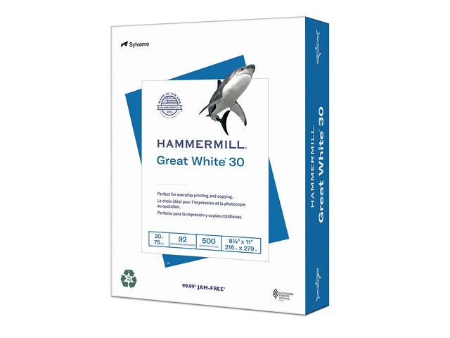 Printer Paper, Great White 30% Recycled Paper, 8.5 x 11-1 Ream (500 Sheets) - 92 Bright, Made in the USA, 086710