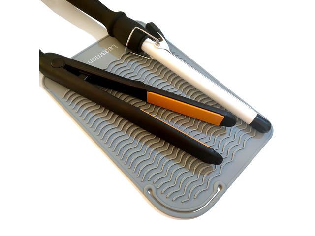 Lessmon Large Heat Resistant Mat for Hair Styling Tools, 11 x 7.5 in, Grey Protects Surfaces from High Heat, Non-Slip Silicone Base, Fits Curling...