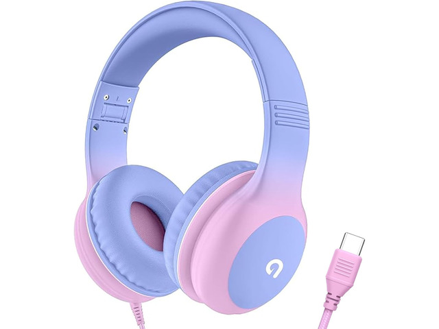 Wired Kids Headphones with USB C Plug, 85dB Safe Volume, Adjustable Headband, Tangle-Free Cord Headphones for School, Tablet, Travel (Light Purple...