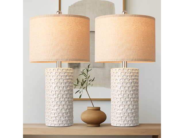23' Modern Ceramic Table Lamp Set of 2, Table Lamps for Living Room, Rustic Farmhouse Bedside Lamps Nightstand lamp for Bedroom, White Desk Lamp...