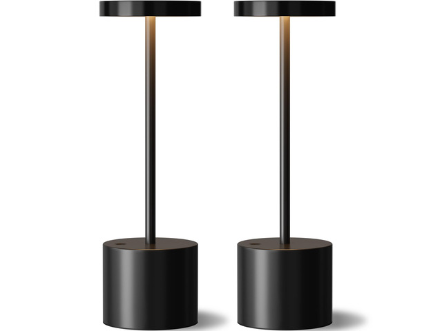 Cordless Rechargeable Table Lamp, 4000mAh Battery Operated, Black, 2 Pack Wireless LED Lamp, 3 Color Modes, Stepless Dimming, for Dining Room,...