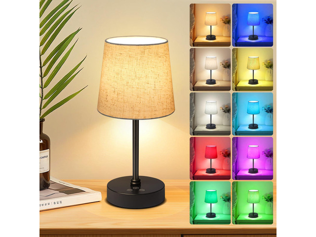 Small Cordless Table Lamp,5000mAh Rechargeable Battery Operated Desk Lamp,3 Colors & 7 RGB Stepless Dimmable, Portable Touch Fabric Shade LED Night...