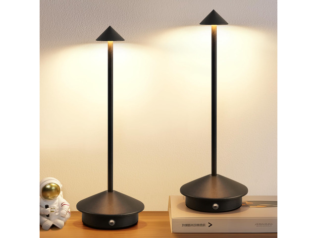 Modern Cordless Table Lamp Set of 2, Black Portable LED Desk Lamps 5000mAh, Rechargeable, Battery Operated Lighting for Bedroom, Dining Room,...