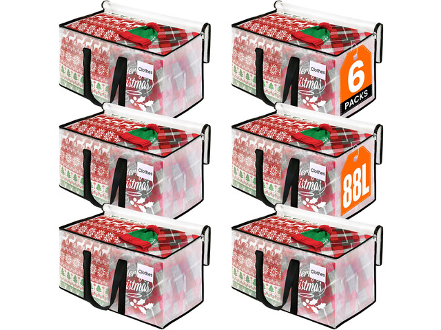 Moving Bags, Heavy Duty Large Storage Bags, 88L, 6 Pack, Clear Water-Resistant Packing Bags with Reinforced Handles & Dual Zippers, Foldable...