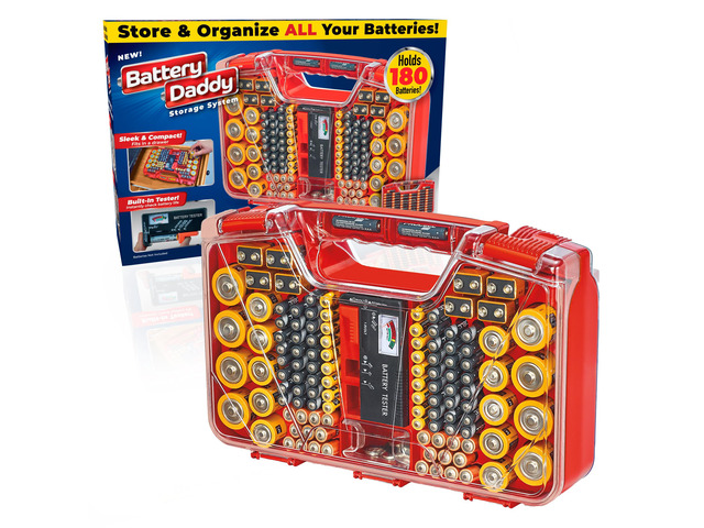 Battery Daddy Storage & Organizer Case w/Tester, Stores & Protects Up to 180 Batteries, Double-Sided, Clear Locking Lid, Secure Latches & Portable...