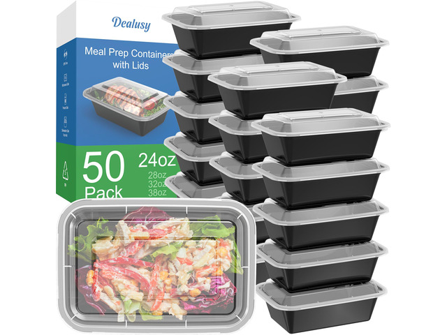 50 Pack (100-Piece) 24 oz Meal Prep Containers Reusable with Lids Sturdy Leakproof & Food Safe, Microwave, Freezer, Dishwasher Safe Prep...