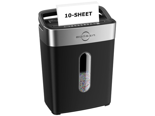 10-Sheet Cross Cut Paper Shredder for Home Office Heavy Duty P-4, Portable Handle, 4 Gallons Bin, Paper and Credit Card Shredder, Black (S3201 New...