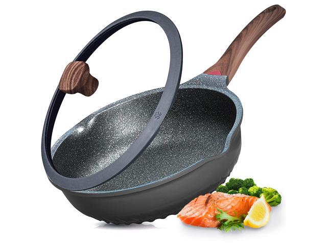 Nonstick Deep Frying Pan Skillet with Lid, 11in/5Qt Saute Pan, German 3C+ Ceramic Coating Technology, Heat Indicator, Induction Compatible