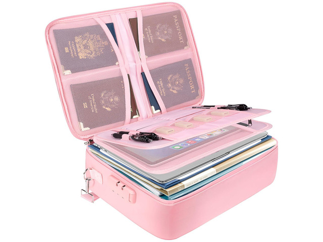 Fireproof Document Box with Lock, Waterproof Fire Safe File Bag Fire Proof Certified, Waterproof Dual Zippers, Combination Lock, Multi-Compartment...