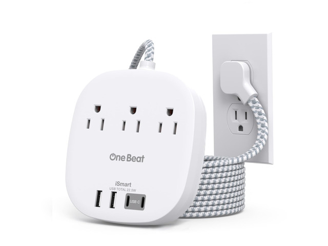 22.5W/4.5A Surge Protector Power Strip for Travel, Flat Plug Extension Cord 3 Outlets with 4 USB Ports (2 USB C), 6Ft Power Strip Desktop USB...