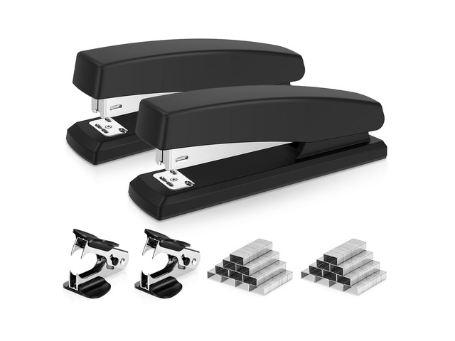 Stapler, 2000 Staples and 2 Staple Removers, 2 Pack, Black 25 Sheet Capacity, Desktop Stapler