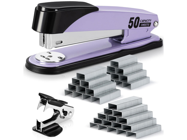 Stapler Heavy Duty, 2000 Staples and Staple Remover, Purple 50 Sheet Capacity, No Jam, Full Strip, Non-Slip Office Stapler with Staples for Office,...