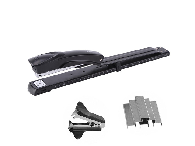 Long Reach Stapler,with 2000 Staples & Stapler Remover Full Strip20-25 Sheet Capacity,with Built-in Ruler and Adjustable Locking Paper Guide, Gray